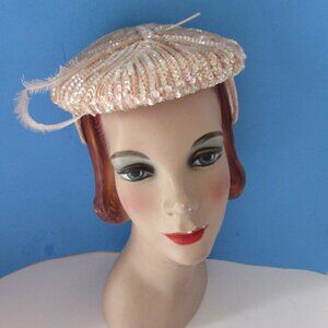 Vintage Cocktail Hat Pink Sequins 1960 Style